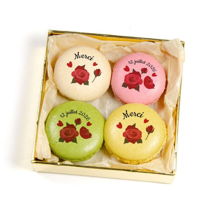 Coffret 4 macarons personnalisés - Roses - Le Good Biscuit