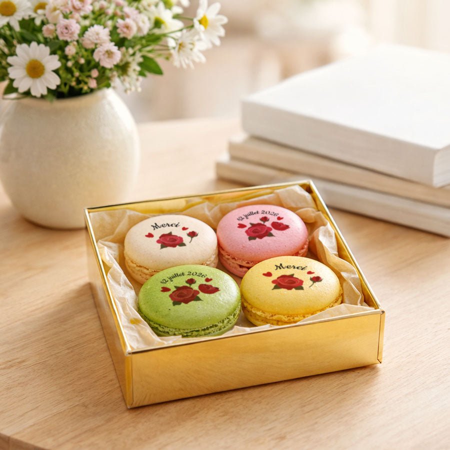 Coffret 4 macarons personnalisés - Roses - Le Good Biscuit